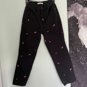 Black rose detailed jeans